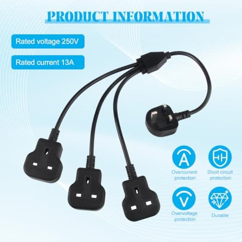 3 Way Extension Cords UK 3 Pin Plug 3-in-1 Double Sockets 250V/13A 3 AC — view 5