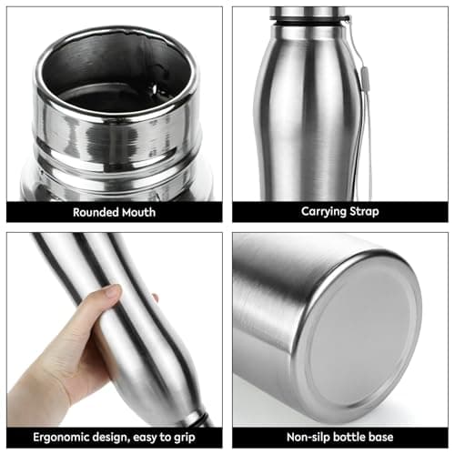 ICEBLUEOR 1000ml Water Bottle Stainless Steel, Leak Proof Portable Non Insulated Single Wall Metal Water Bottle with Carry Handle, Ideal For School Office Gym Travel & Sports Travel Essentials — view 3