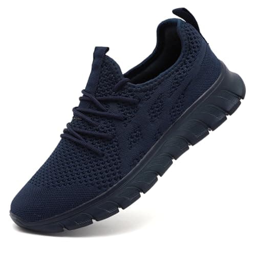 LANGFEUU Mens Trainers Breathable Lightweight Non-Slip Dark Blue UK Size 7