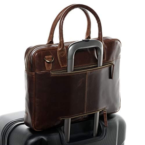 SID & VAIN Laptop Bag Boston Large Business Office Work Shoulder Bag Laptop case Real Leather 15.4 inch Laptop Portable Computer Briefcase Leather Bag Women and Men — view 5