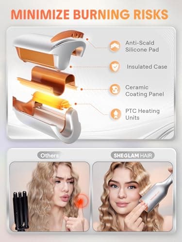 SHEGLAM Beach Babe Wave Iron for Hair 2 Barrel Crepe Iron 25mm/1inch with Smart Timer, Adjustable Temperature, Dual Voltage, Anti-Scald – Curling Rod for Beach Waves & Mermaid Hair — view 6