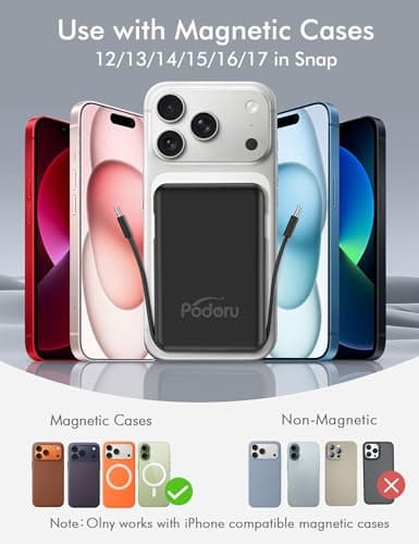 Podoru for Magsafe Power Bank, 10000mAh 20W Magnetic Portable Charger — view 3