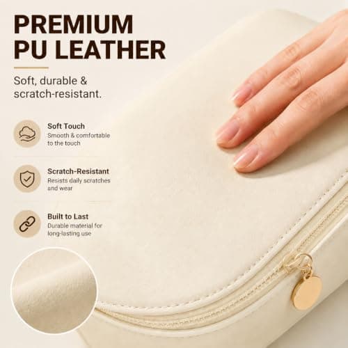 Travel Makeup Cosmetic Bag, Waterproof PU Leather Organiser, Brush Pocket — view 3