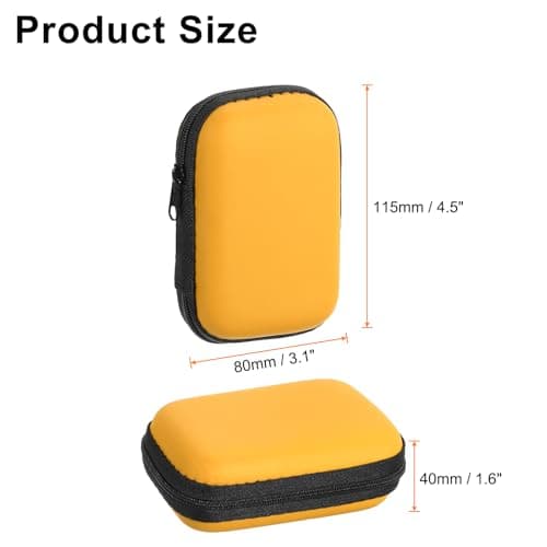 sourcing map Earbuds Cases, Wired Earphone Case Holder, EVA Ear Buds Case Zipper Organizer Small with Mesh Pocket for USB Cable, Earphones, Yellow — view 2