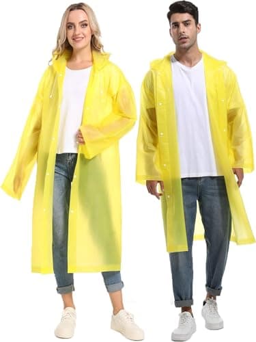 YANKUIRUI 2 Pack Rain Ponchos, Reusable Rain Coat EVA Portable Emergency with Hood for Camping, Disney, Hiking, Travel