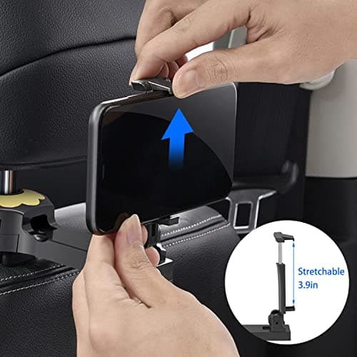 BELOMI Car Headrest Hook with Phone Holder, 2 Pack Upgraded 2 in 1 Auto Back Seat Hooks, 360° Rotation Hangers Universal Vehicle Organizer Storage for Purses Bags Groceries (Gold) — view 2