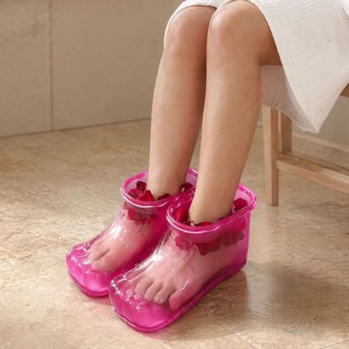 ZhzeYun 1 Pair Massage Foot Bath Shoes, Portable PVC Foot Soaking Spa Boots with Non-Slip Sole, Built-in Massage Nodes Feet Soaker, Hands-Free Feet Care for Home Travel Pedicure Relaxation Pink M — view 3