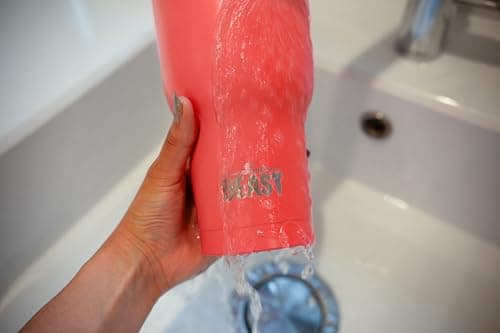 Beast Tumbler - 900 ml (30 oz), Coral Pink | Reusable Stainless Steel, Vacuum Insulated Cup | with + 2 Straws & Cleaning Brush | Double Wall Travel Flask Perfect for Hot or Iced Coffee | BPA Free — view 4