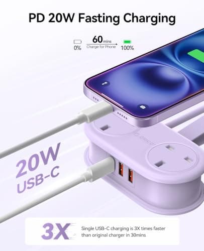 ORICO PD 20W Extension Lead 1.11M with 3 USB Slots (1 USB C) Purple, AP3PRO — view 2