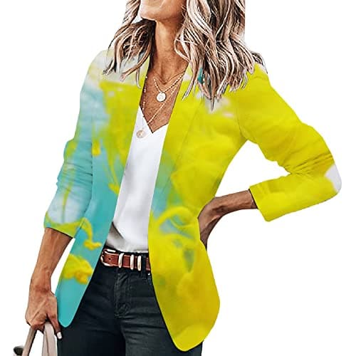 Suit Carriers for Women Jackets - Womens Casual Solid Color Suit Long Sleeve Loose Suit (Yellow M) — view 3