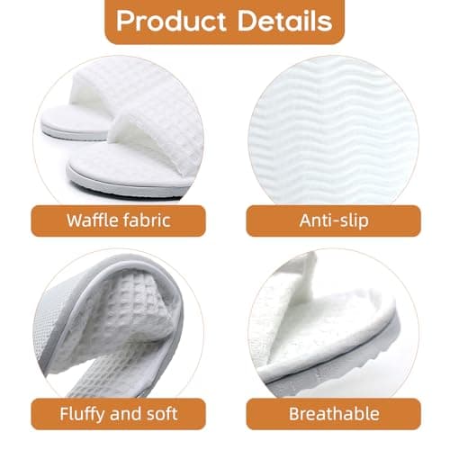 Defresit 10 Pairs of Hotel Slippers, Waffle Open Toe,Disposable Deluxe Open Toe Spa Slippers, Flat White House Shoes Washable and Foldable Winter Slipper s for Spa, Party Guest and Travel — view 4
