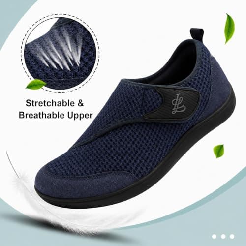 Mens Barefoot Shoes Wide Fit Walking Trainers Zero Drop Breathable Adjustable Sneakers UK Navy Size 10 Wide — view 3