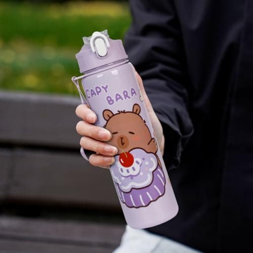 CHANGYUE 700ml Capybara Cute Water Cup with Straw & Handle Travel Water Bottle (Purple) — view 3