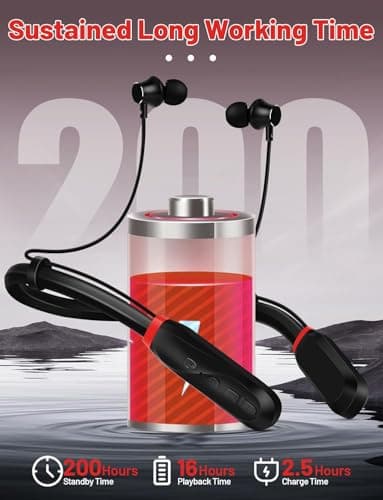 Neckband Bluetooth Headphones, 200H Long Playtime Wireless Stereo Neckband Earbuds with Microphone, Waterproof Noise-Isolating Neck Headphones in Ear Headset for Sports, Workout, Trips, Run, Office — view 3
