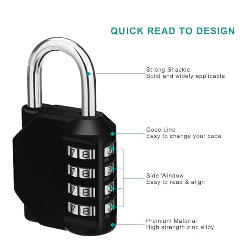 ZHEGE Combination Locker Padlock, 4 Digit Coded Padlock (Black) — view 3