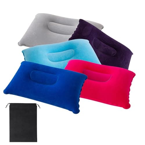 SKJAXF 5 Pack Inflatable Pillows for Adults with 1 Black Storage Bag, Camping Pillow Compact Light Water Resistant, 34x22 cm Blow Up Pillow for Travel, Camping, Beach, and Outdoor Activities