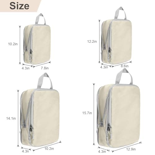 Compression Packing Cubes,4 Set Ultralight Packing Cubes for Carry on Suitcase, Travel Packing Essentials for Suitcase Organizer Bags Set, Durable Travel cubes for Luggage (Set of 4, Beige) — view 3