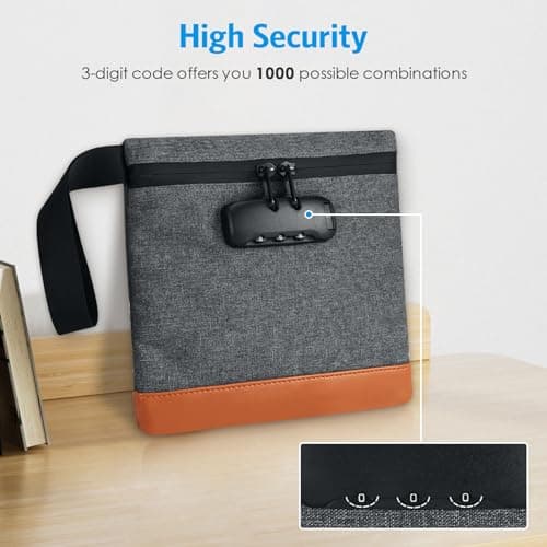 Brifit Security Smell Proof Bag with Combination Lock, Waterproof Money Bag, Anti-Theft Money Wallet, Men & Women's Portable Safe Handle Wallet, Protect for Cash, Passports, Wallet, Phone — view 5
