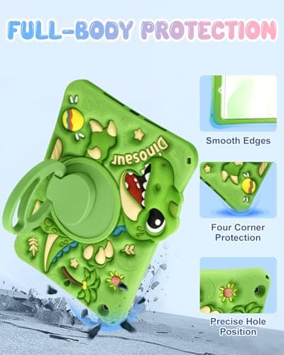 Kokaade for iPad 9th/8th/7th Generation 10.2 Inch Case (2021/2020/2019) - Cute Cartoon Green Dinosaur with Shoulder Strap & Rotating Stand for Boys Girls Teens Soft Silicone — view 6