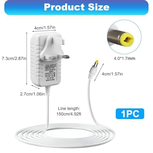 12V 1.25A 15W Power Supply Charger for Echo Dot 3rd 4th 5th Gen, Adapter for Echo Dot Kids Edition, Show 5 (1st/2nd Gen) Spot Pop, 1.5M Power Cable, 4.0 x 1.7mm Power Cable — view 3
