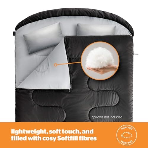 Silentnight SoftFill Adult Double Sleeping Bag - 3 Season Lightweight Soft Cosy Warm Mummy Sleeping Bag for Spring Summer Camping Hiking Outdoor Travel for Warm and Cold Weather - 190x30x150cm, Black — view 4