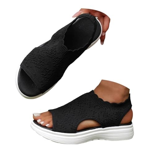 Sandals Women's Breathable Women's Wedge Sandals with Soft Sole Toe Cap Mesh Fabric, Open Toe Fashionable Versatile Summer Shoes, Women's Sandals Summer for Beach Travel, black, 9 UK