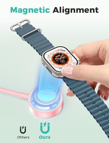 Amasuki Upgraded Apple Watch Charger USB C Magnetic iWatch Charger Portable Wireless Charging Compatible with iWatch Series 11/10/9/8/7/6/5/4/3/2 Ultra 3/SE-Pink — view 3