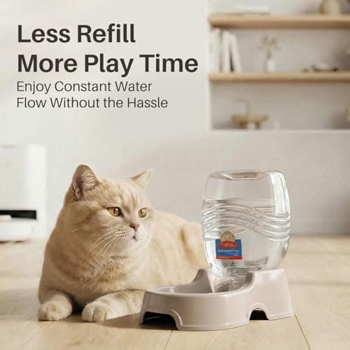 Flexzion Pet Water Dispenser Station, Beige (3/8 Gallon) Auto Replenish Gravity Waterer Drinking Fountain Bottle Bowl Dish Portable Stand for Small Dog Cat Animal — view 2