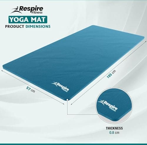 Respire Fitness Yoga Mat for Men and Women, 185 x 57 cm, Thick Cushion with Smooth and Ribbed Surfaces, Non-Slip Sweat Resistant Material for Pilates, Stretching, Fitness, and Meditation (Blue) — view 3