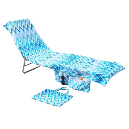 Brentfords Sun Lounger Towels Fitted Over Back of Bed, Zig Zag Swimming Pool Quick Dry Travel Large Beach Towel with Pockets for Loungers Summer Holiday Accessories, 215cm x 75cm