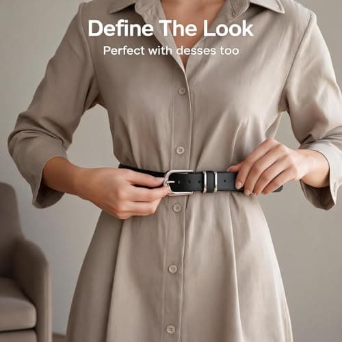 JILLICK PU Leather Belt for Women with Silver Buckle - Adjustable Waist Strap in Black & Brown for Jeans, Dresses Trousers Daily Wear & Formal Attire Soft Comfortable & Accessory Gift (Black) — view 3