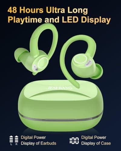 Sports Wireless Earbuds with EarHooks HiFi Stereo Sound, Fresh Green — view 6