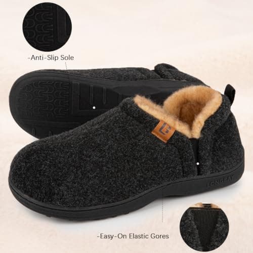 LongBay Men's Slippers Warm Memory Foam House Shoes Winter, Black 6/7 UK — view 5