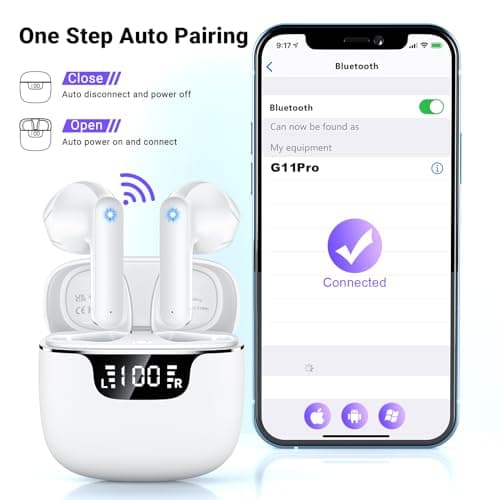 Wireless Earbuds, Bluetooth 5.4 Headphones with 42H Ultralight Ear Buds,Bluetooth Earbuds with 4 ENC Noise Cancelling Mics, HiFi Deep Bass Dual LED Display USB-C, Waterproof Earphones for Android iOS — view 4