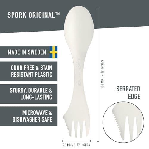Light my Fire Spork Original 3-in-1 Camping Cutlery Knife Fork Spoon Set Survival Gifts for Scouts Camping Accessories Sporks Reusable Travel Cutlery Set 4-Pack Cream — view 2