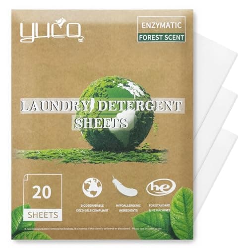 YUCO Laundry Detergent Sheets 40 Washes, Eco Travel Laundry Detergent Liquidless Soap Sheet, Dissolvable in in Sink and Washer, Plastic Free Packaging Cardboard Envelope, Forest (1 Pack, 80g)