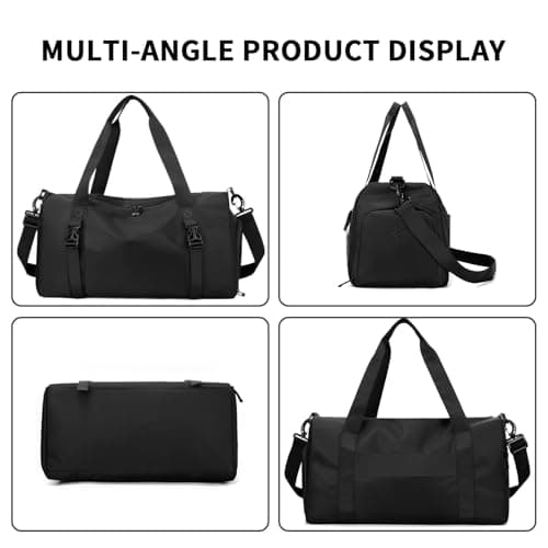 Ogetok Travel Duffel Bag Weekend Overnight Hospital Hand Luggage Bag, Water Resistant Sports Gym Holdall Carry on Tote Bags Cabin Bags with Shoes & Wet Pocket & Trolley Sleeves for Women Men, Black — view 5