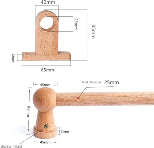 Sturdy Wooden Curtain Rod With Brackets And Rings, 2.5cm Diameter Single Curtain Pole Nordic Luxury Solid Wood Drapery Rod For Living Room Bedroom Kitchen Door Diy Home Decor, 100cm(39inch) — view 4