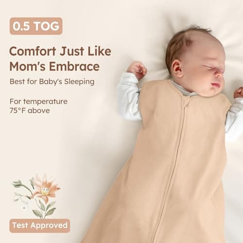 Unnivoll Baby Sleeping Bag 0.5 Tog 6-12 Months Summer Sleep Sack 3 Pack 100% Cotton Baby Sleep Bag Wearable Blanket for Newborn Infant Brown Checkered Floral — view 5