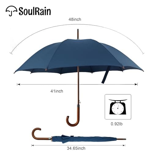 SoulRain 48" Large Umbrella–Golf Windproof Strong Stick Umbrellas,Wind Resistant Umbrella for Rain,Durable Travel&Rainproof Vintage Cane with Classic Wooden Handle for Mens & Women(Navy) — view 4