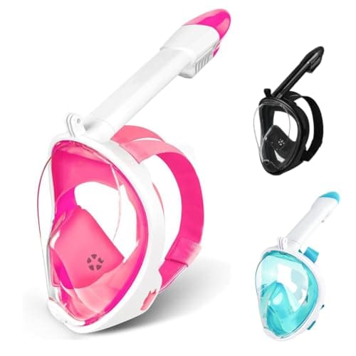 Snorkel Mask Full Face,180°view Snorkeling Gear with Panoramic Design-Compatible Sports Camera, Anti-fog, Anti-leak Technology for a Safe Adults and Kids Snorkeling Experience (Pink, L-XL)