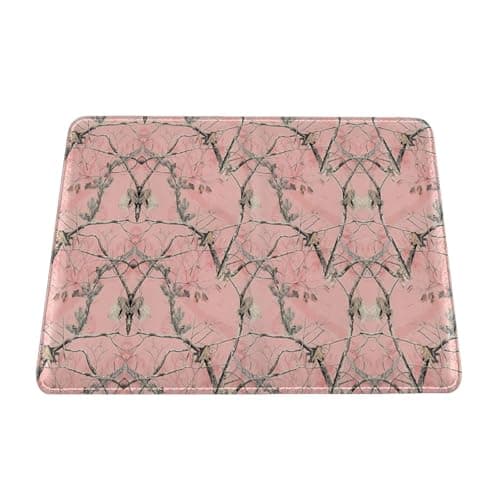 MDATT Pink Leaves Camo Printing Cowhide Travel Passport Wallet for Women Men Document Organizer Passports Holder for Travel — view 3