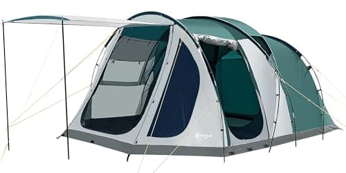 Portal Luxury 5 Man Tent 3000mm Waterproof Large Family Tent with Living Area 4-5 Persons Camping Tall Standing up Height with Fully Sewn-in Groundsheet Extendable Awning Canopy Tunnel 4 Season