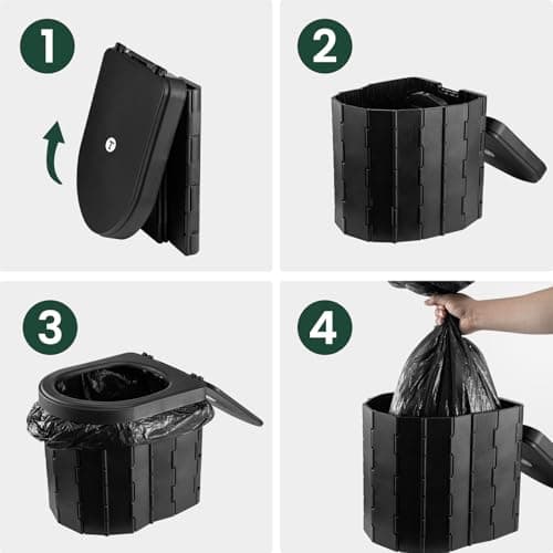 Foldable Camping Toilet Portable Potty Loo - Collapsible Toilet for Camping, Picnic, Fishing, Travel and Van Life, Outdoor Bucket with Lid and 30 Trash Bags — view 5