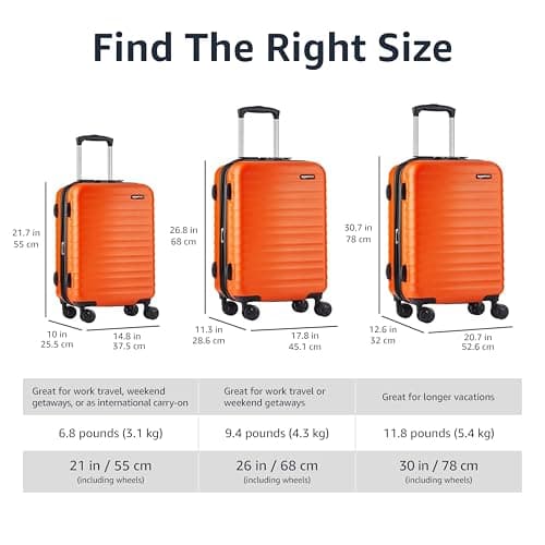 Amazon Basics Hard Shell Large Suitcase - Expandable ABS Travel Luggage with 4 Double Spinner Wheels - Scratch Resistant and Lightweight Construction - 78 x 52.6 x 32cm - Burnt Orange — view 5