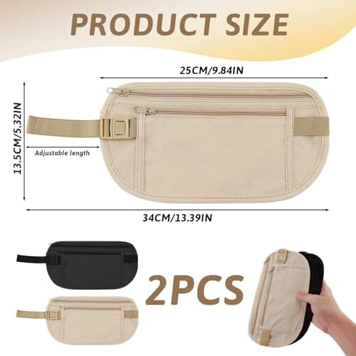 2 Pcs Secure Travel Money Belt Anti-Theft Waterproof Pouch Passport Holder — view 2