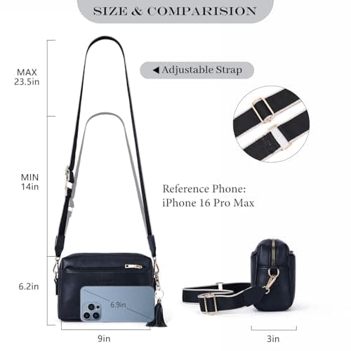 Roulens Small Crossbody Bag with 3 Zip Compartments,Vegan Leather Phone Bag for Women,Shoulder Bag with Adjustable and Removable Wide Strap — view 3