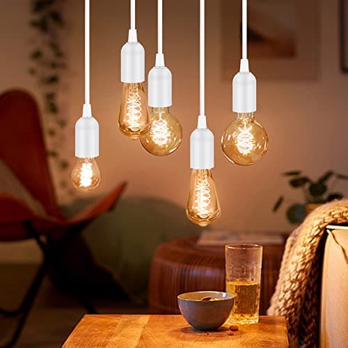 Wowsale Pendant Light Ceiling Lighting Fitting, E27 Lamp Holder Suspended Pendant Light Fitting Kit, 2 Core Gold Fabric Cable Plug with On/Off Switch- UK Plug (White, 2m) — view 4