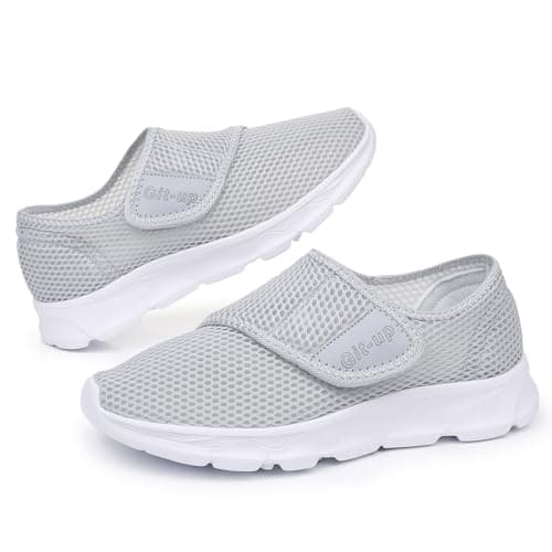 Git-up Women's Walking Shoes Ultra Lightweight and Breathable, Hook and Loop Water Shoes for Indoor and Outdoor, Slip On Athletic Shoes for Walking Hiking Stream, A-gray, 6