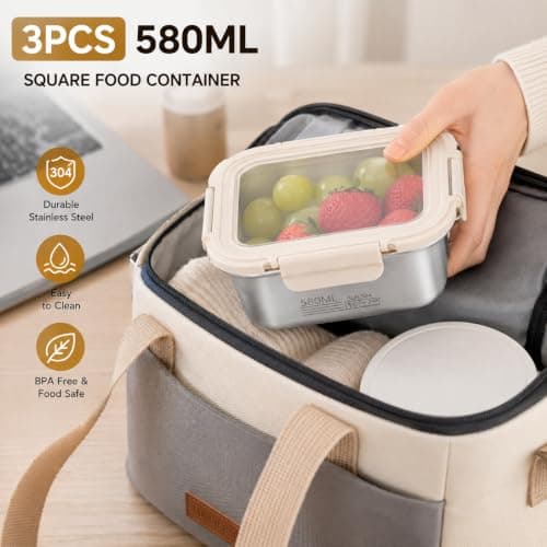 CECOMBINE 3Pack Stainless Steel Food Storage Containers With Lids, Airtight Metal Food Container, Stackable Meal Prep Containers, Leakproof Metal Lunch Box for School Office — view 4